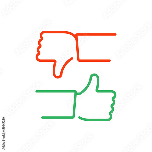 Thumb Up and Thumb Down icons. Like and dislike icon. Social media like button, line style on white background. Modern graphic elements. Vector illustration EPS 10.