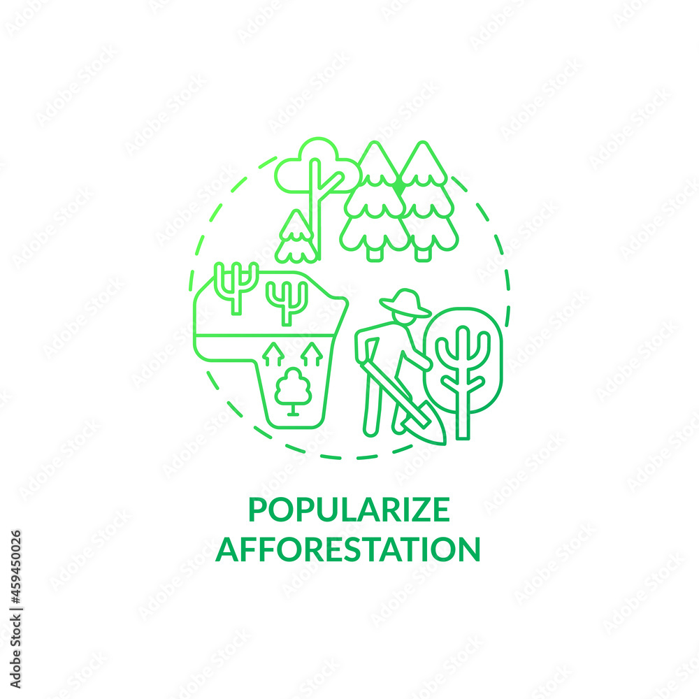 Popularize afforestation concept icon. Common initiative abstract idea thin line illustration. Protecting wild animals. Soil conservation. Planting new trees. Vector isolated outline color drawing Popularize afforestation concept icon. Common initiative abstract idea thin line illustration. Protecting wild animals. Soil conservation. Planting new trees. Vector isolated outline color drawing