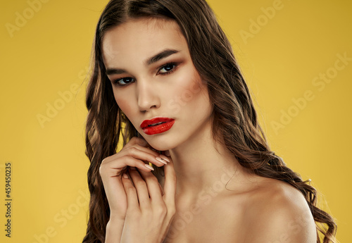 pretty woman bright makeup luxury yellow background