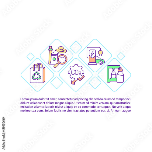 Reduce carbon emissions concept line icons with text. PPT page vector template with copy space. Brochure, magazine, newsletter design element. Recycling program linear illustrations on white