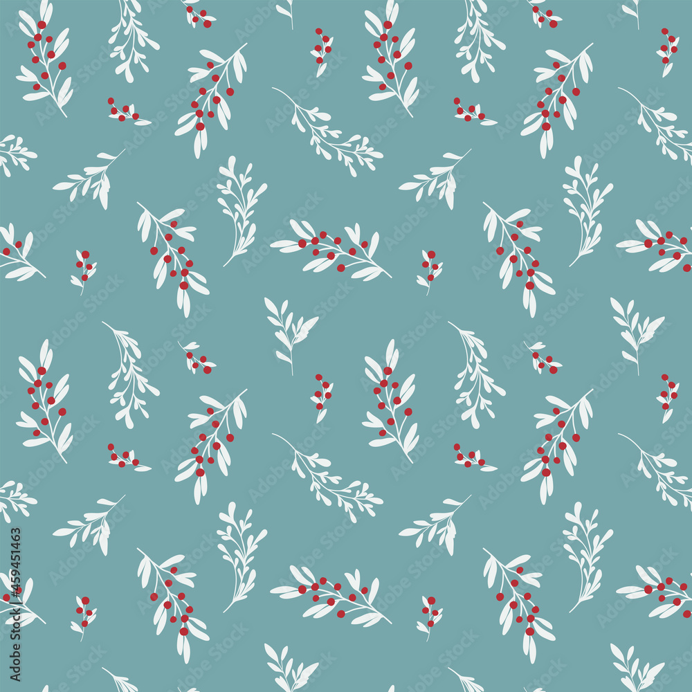 Christmass botanical seamless pattern. Branches, leaves and berries. Cute vector illustration for background, gift card, wrapping paper, textile, stationery and any surface design Christmass botanical seamless pattern. Branches, leaves and berries. Cute vector illustration for background, gift card, wrapping paper, textile, stationery and any surface design
