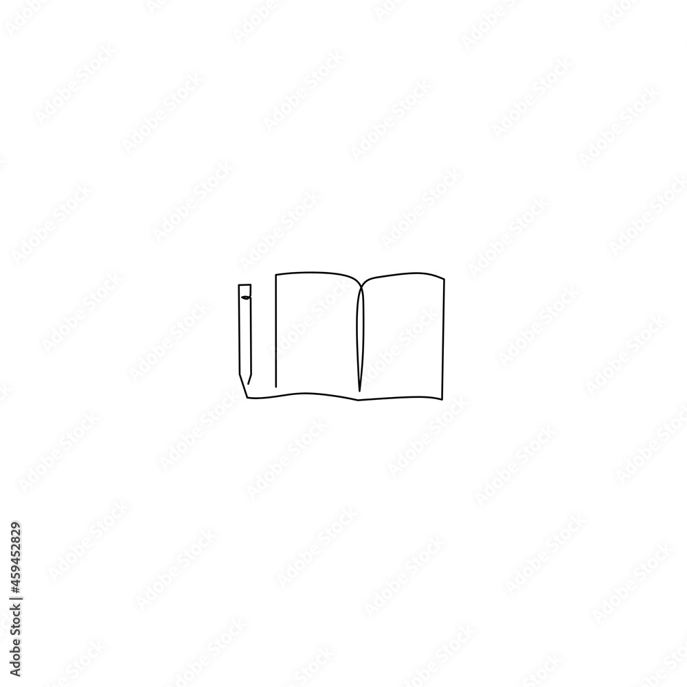 Continuous line drawing of book and pen, object one line, single line art, vector illustration Continuous line drawing of book and pen, object one line, single line art, vector illustration