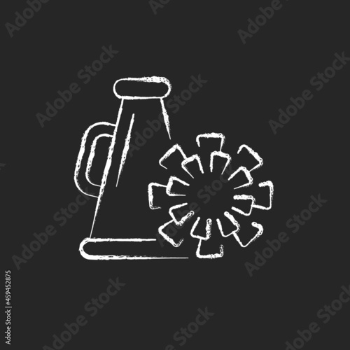 Cheerleading chalk white icon on dark background. Megaphone, pom-poms. Sport team support group. Activity in schools, universities. Dance perfomance. Isolated vector chalkboard illustration on black