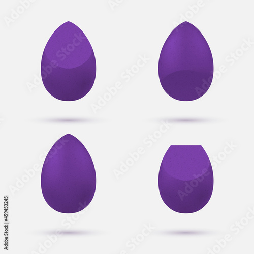 Makeup sponge set realistic vector illustration purple cosmetic make up puff applying foundation