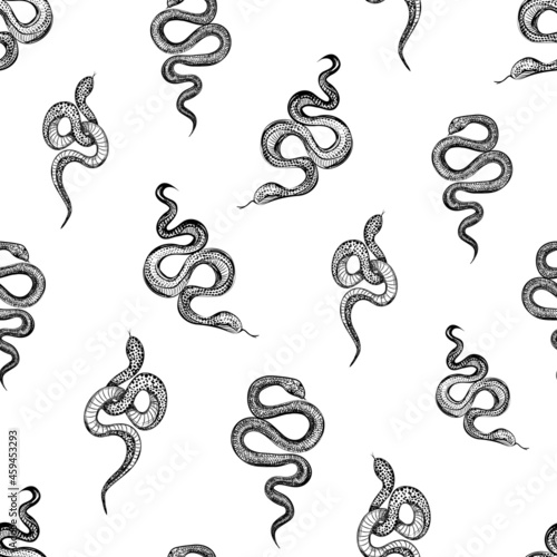 Tattoo snakes seamless pattern. Vintage tattoo print.