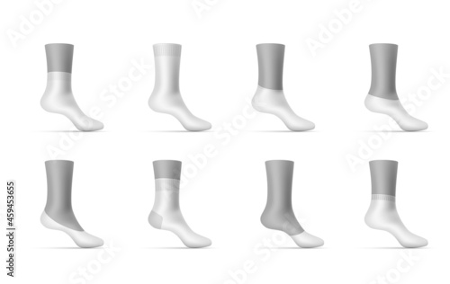 Collection type of socks realistic vector illustration. 3d clothes template on mannequins