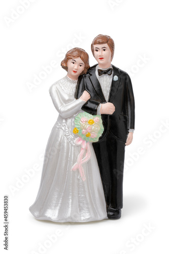 Bride and groom  vintage cake topper isolated on white background 
