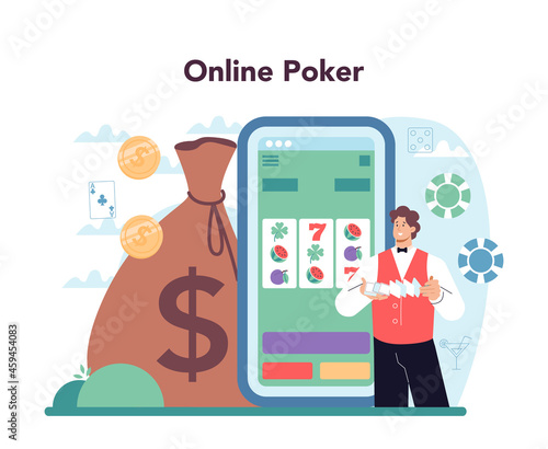 Croupier online service or platform. Person in uniform behind