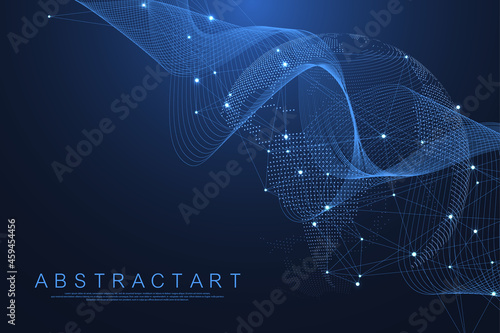 Global network connection concept. Big data visualization. Social network communication in the global computer networks. Internet technology. Business. Science. Vector illustration