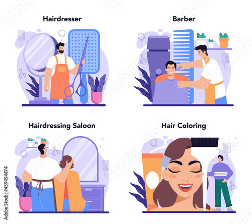 Hairstylist concept set. Idea of hairdressing in salon. Scissors and brush