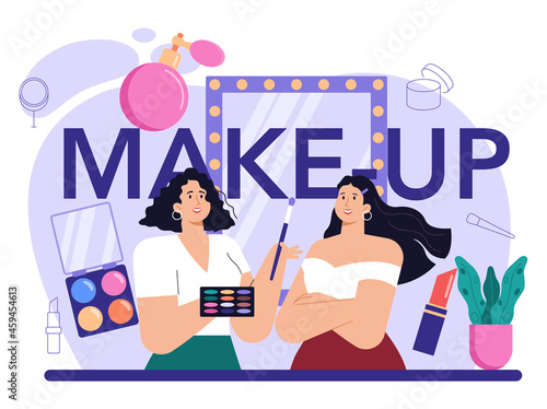 Make up typographic header. Professional artist doing a beauty procedure