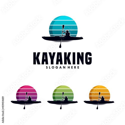 Kayaking sport logo design template