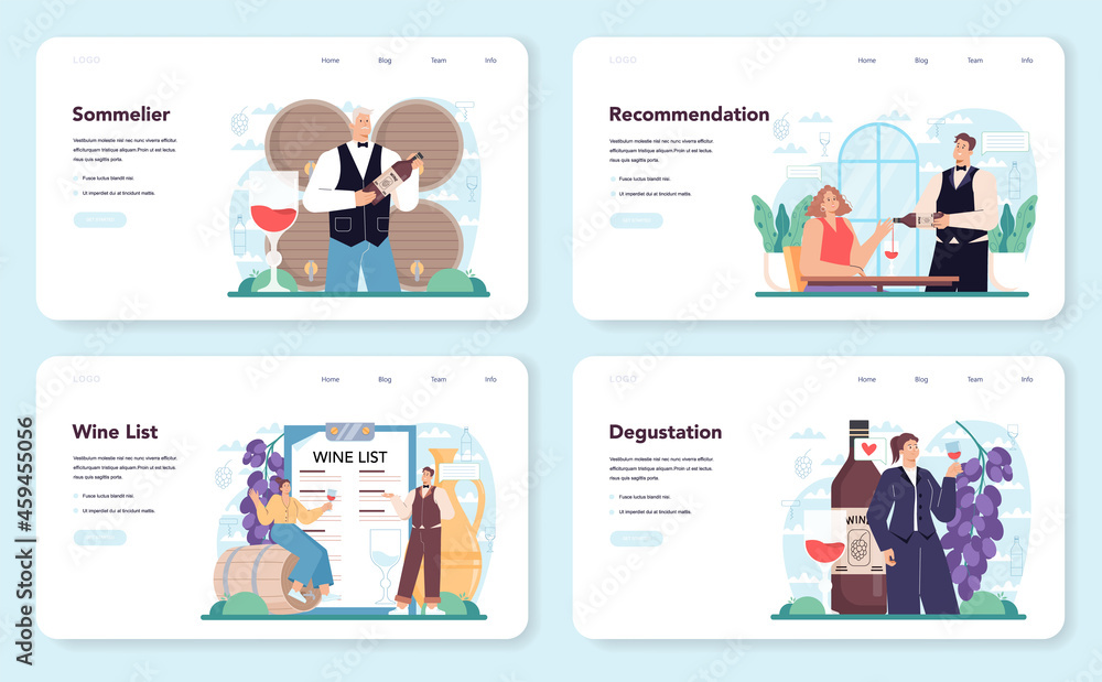 Sommelier web banner or landing page set. Specialist with a glass Sommelier web banner or landing page set. Specialist with a glass