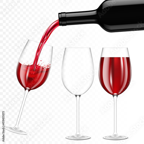 Red wine pouring into glass, isolated.