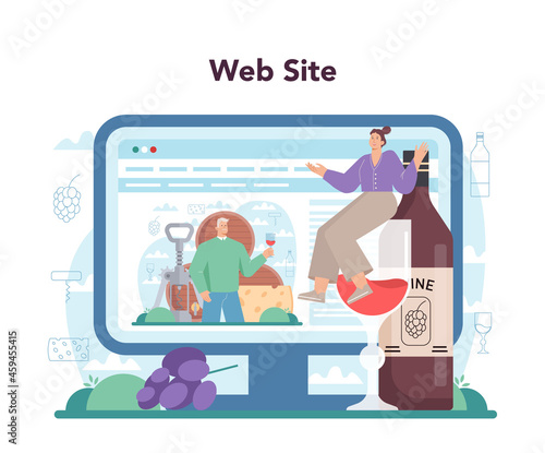 Wine maker online service or platform. Grape wine in a barrel