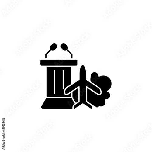 Travel to industry conference black glyph icon. Covering business travel expenses. Increase employee loyalty. Opportunity for workers. Silhouette symbol on white space. Vector isolated illustration
