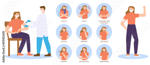 Vaccination side effects concept. Woman having a covid-19 vaccine injection.