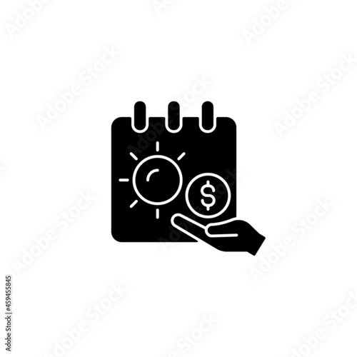 Unlimited PTO black glyph icon. Improving work-life balance. Unlimited vacation policy. Paid time off. Boosting worker productivity. Silhouette symbol on white space. Vector isolated illustration