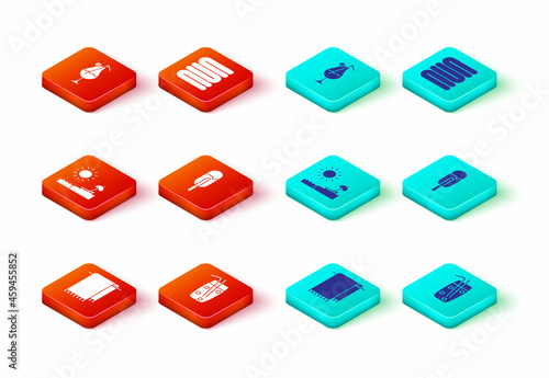 Set Towel on a hanger, Cocktail and alcohol drink, Beach with umbrella chair, Ice cream, stack and icon. Vector