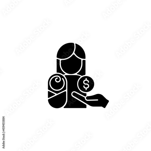 Paid parental leave black glyph icon. Care for born, adopted child. Improving maternal health. Family leave for working parent. Silhouette symbol on white space. Vector isolated illustration