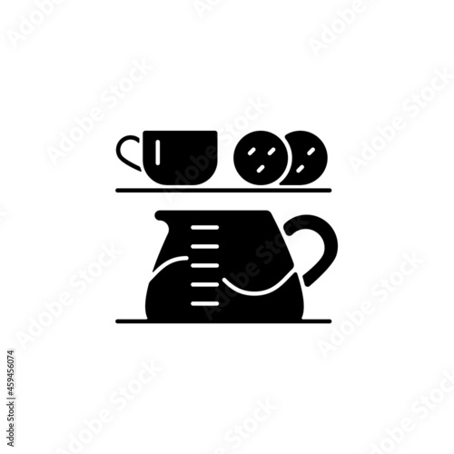 Tea stations black glyph icon. Office coffee point. Encourage interaction between coworkers. Taking break at work. Boost productivity. Silhouette symbol on white space. Vector isolated illustration