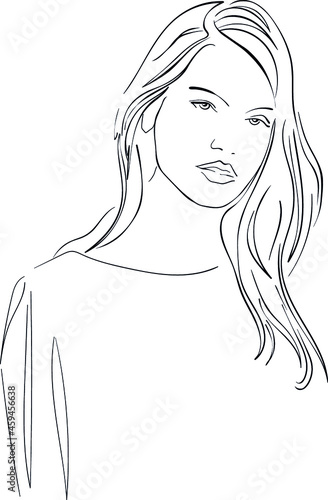 beauty illustration of a woman, dynamic black and white lines, scaleable vector art, isolated on white background photo