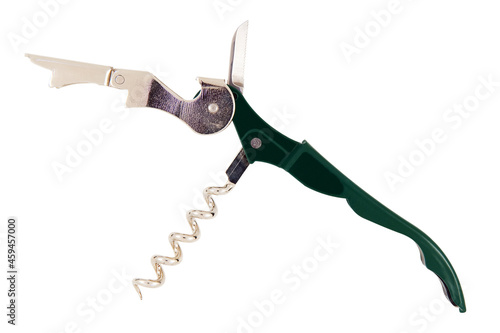 Metal corkscrew with green handle