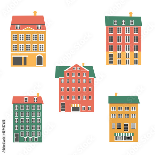 Denmark landmark vector cartoon illustration isolated on white background, danish decorative flat colorful buildings icon, european architecture historic sight attraction, Travel sightseeing set