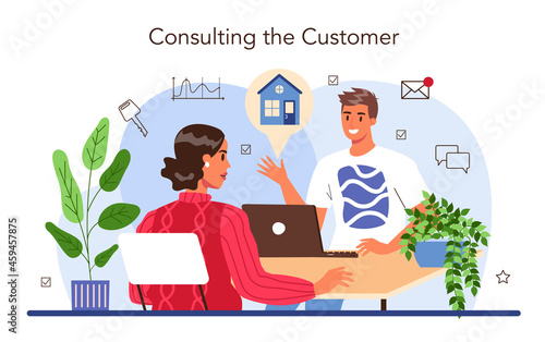Real estate agency service. Property buying and selling business.