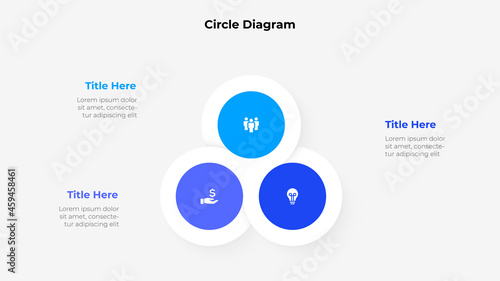 Cycle diagram with 3 circles. Design concept of three steps or parts of business cycle. Infographic design template. Business data visualization
