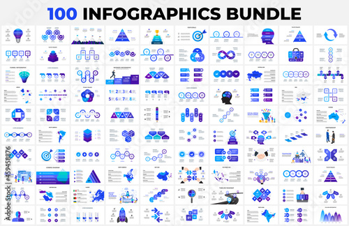 Huge Infographics Bundle. 100 presentation slide templates - timelines, puzzle, education, arrows, maps, illustrations and charts. Bestsellers collection