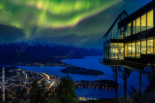 Queenstown city skyline at night lake Wakatipu South Island New Zealand photo