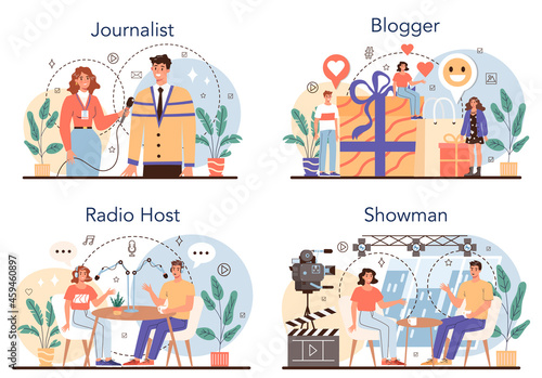 Journalist concept set. Newspaper, internet and radio journalism © inspiring.team