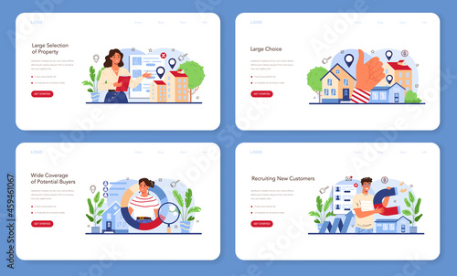 Real estate industry web banner or landing page set. Idea of wide selection