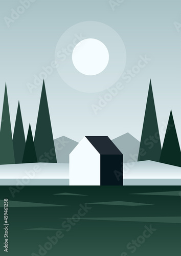 Abstract nature landscape poster. Modern scandinavian art, winter mountains, minimalist wall decor. Vector illustration