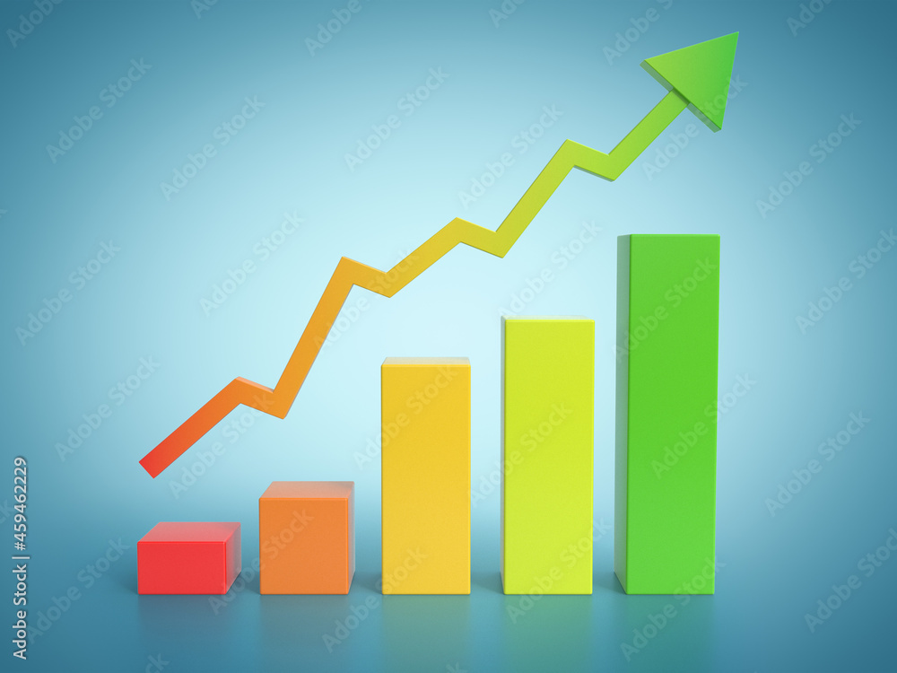 Business financial growth concept, colorful growth chart 3d rendering Business financial growth concept, colorful growth chart 3d rendering