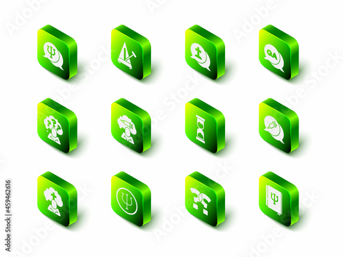 Set Metronome with pendulum, Graves funeral sorrow, Question and Answer, Addiction to the drug, Psychology book, Psi, Old hourglass, mark and Psychology, icon. Vector