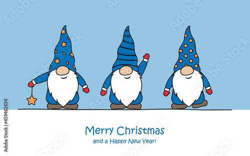 merry christmas greeting card with cute funny dwarf