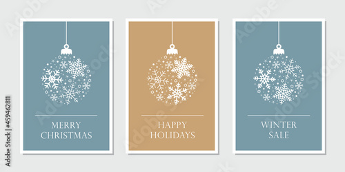 christmas card set with hangin ball decoratoin with snowflakes photo