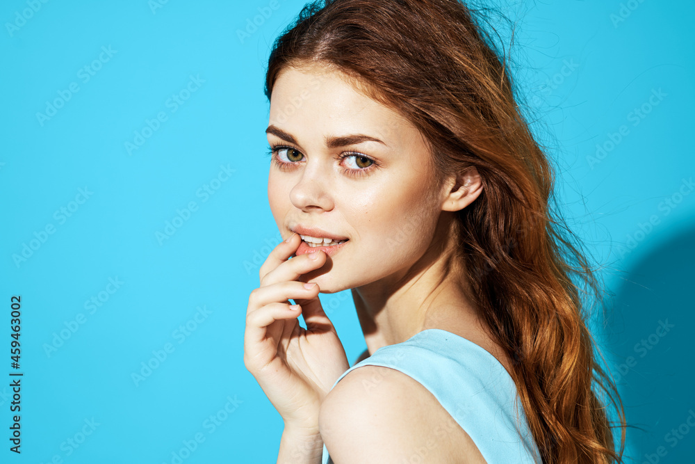 pretty woman in a blue dress isolated background attractive look pretty woman in a blue dress isolated background attractive look