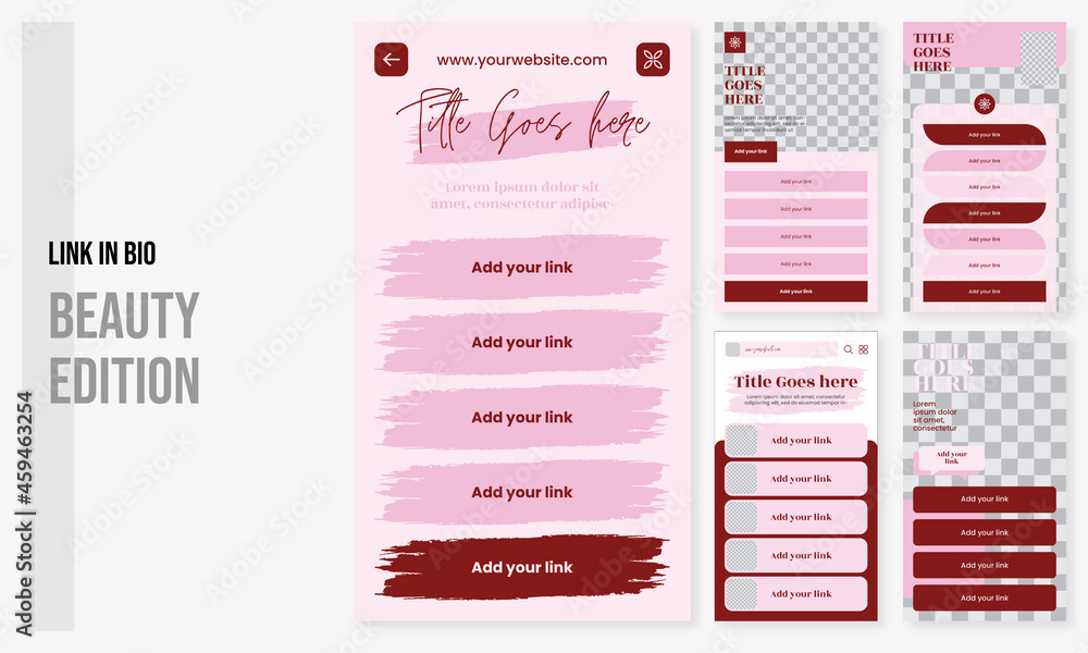 Set of editable social media instagram link in bio beauty, bio link spa, salon, fashion, cosmetic, makeup with pink design vector template ai and eps10