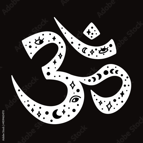 Om yoga logo esoteric art. Vector illustration. Design, hand drawn zenart