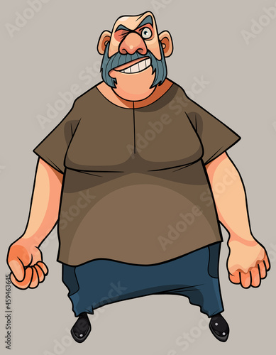 cartoon cocky man with sideburns happily looking fists clenched