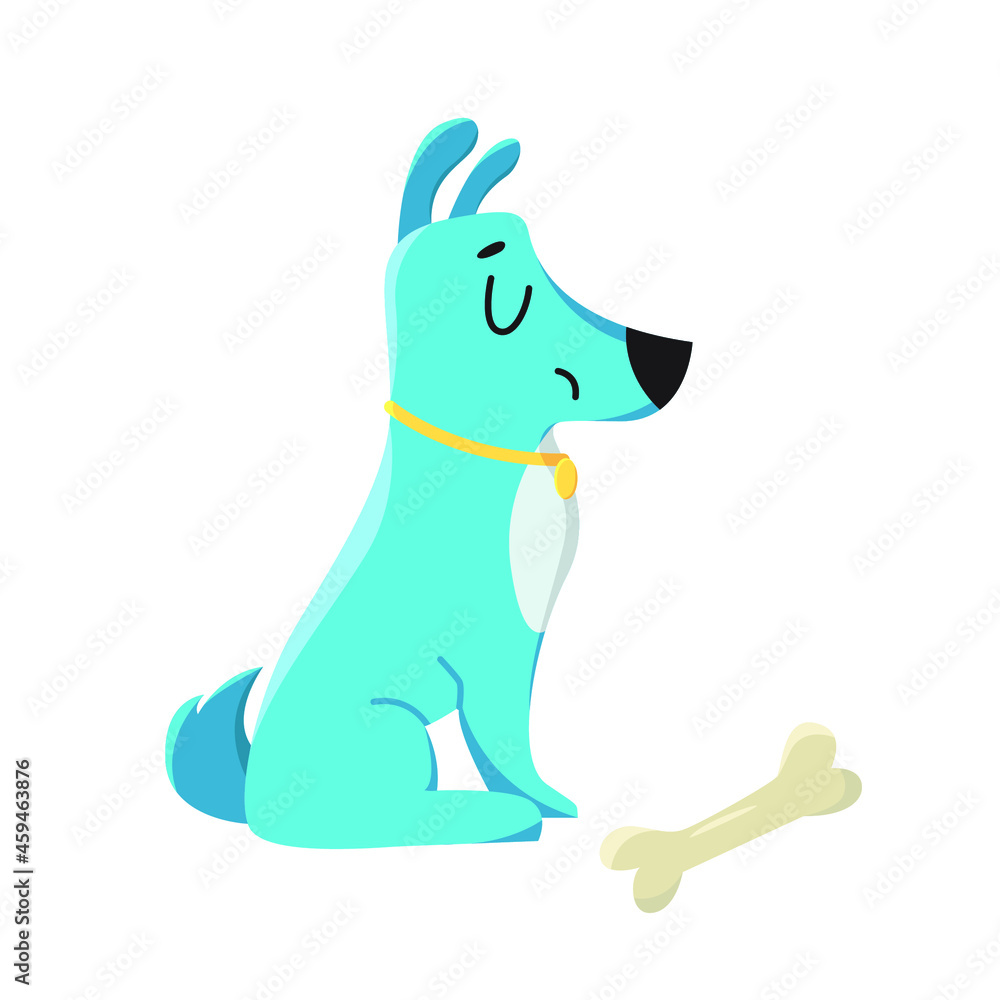 Vector illustration of cartoon blue dog with a bone. Isolated on white background. Clip art. Animal. Vector illustration of cartoon blue dog with a bone. Isolated on white background. Clip art. Animal.
