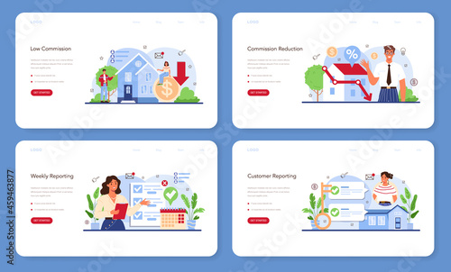 Real estate industry web banner or landing page set. Low comission
