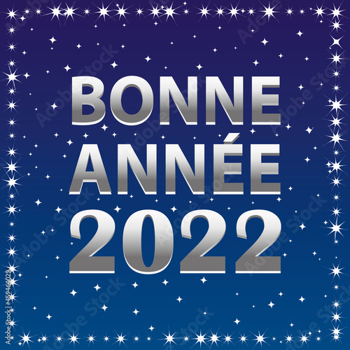 Bonne année 2022. Carte de vœux bleue et argentée. Illustration vectorielle.
