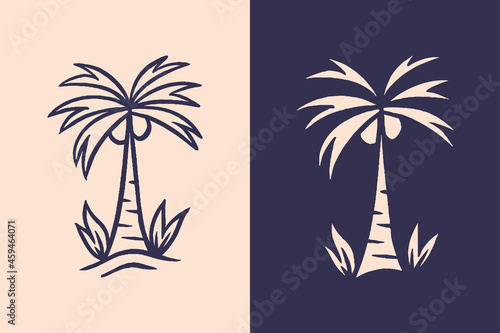 Tropical Coconut Tree Illustration in Tropical Place with Retro Style