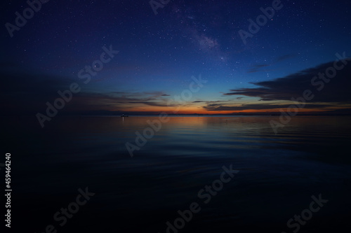 The twilight sky with star at the lake.