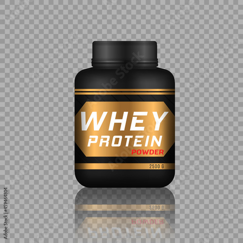 Realistic black plastic bottle or jar protein.