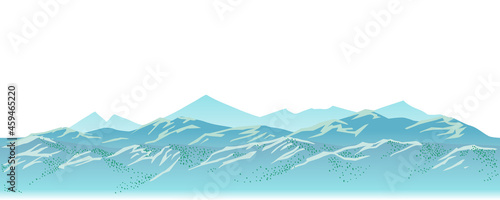 冬のうっすら雪をいただく山々の風景 ベクターイラスト